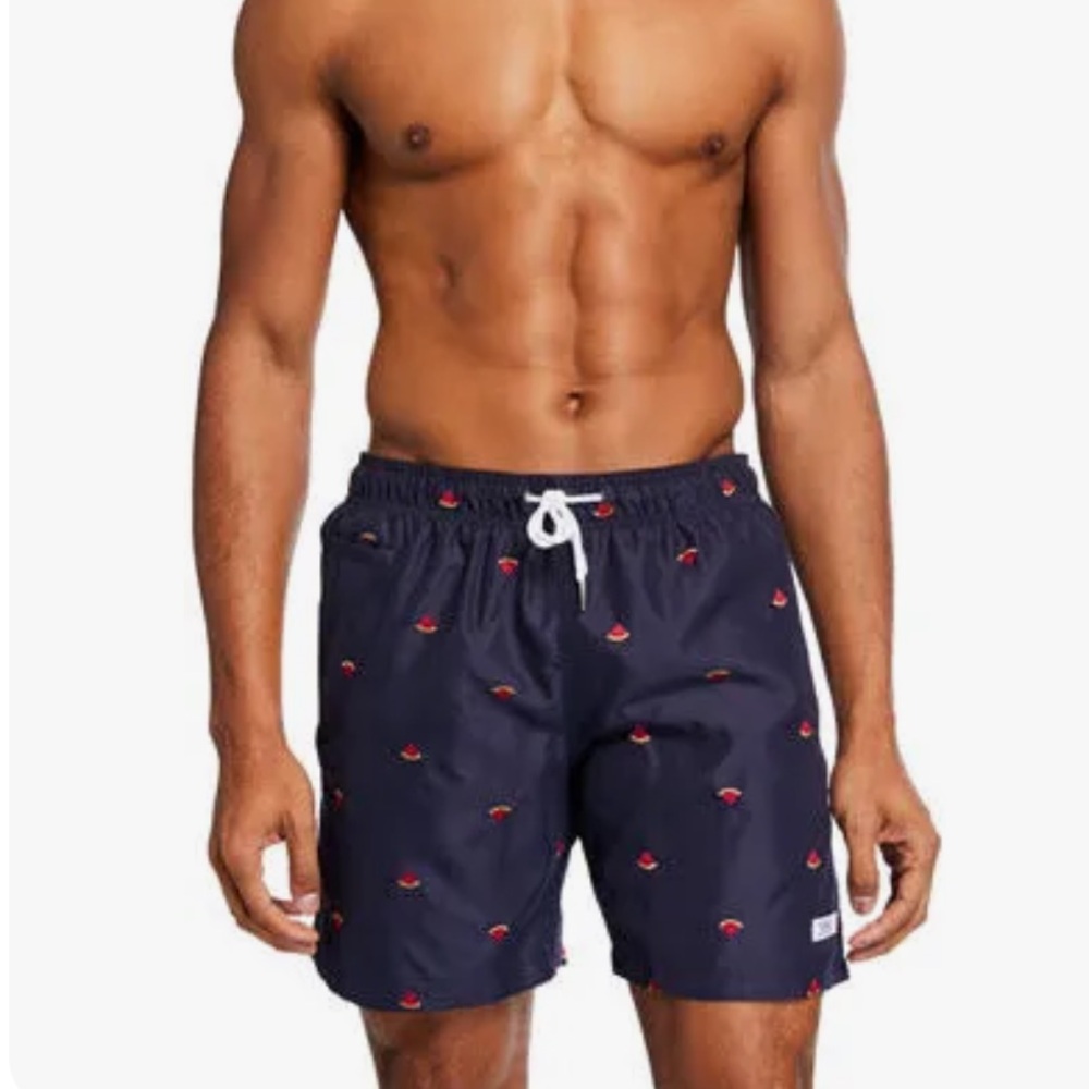 Trunks Surf & Swim Co. Navy Blue Embroidered Watermelon Swim Trunks Size M